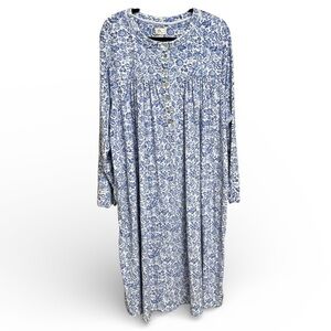 Aria Collection Blue and White Floral Fleece Long Sleeve Nightgown Size 4X